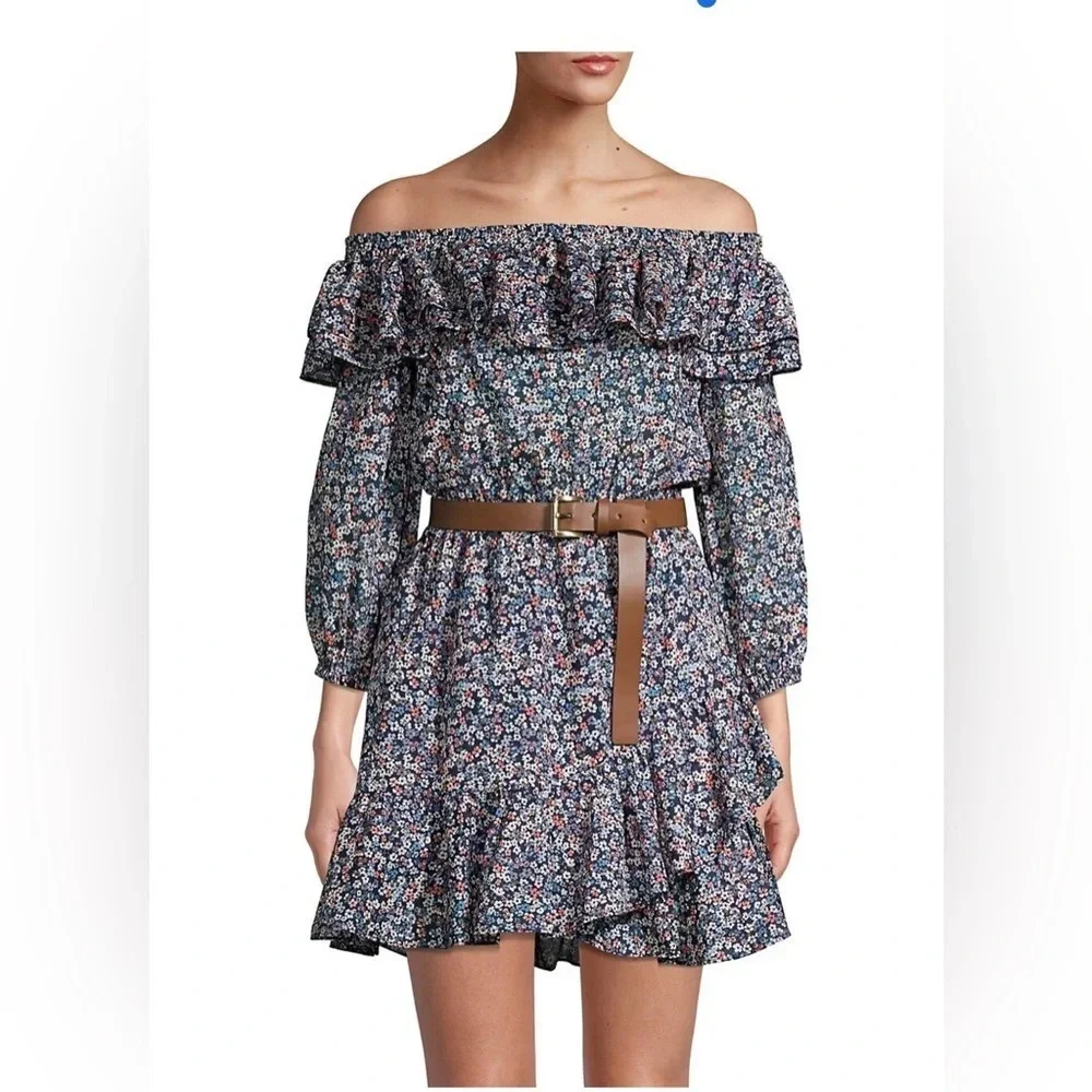 ! Nwt MICHAEL Michael Kors Bare Shoulder Belted Dress sz M